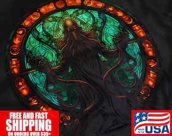 Stained Glass Cthulhu Graphic T-shirt/HP Lovecraft T-Shirt/Cthulhu Tee/Call of Cthulhu/Great Old One Shirt/Horror Tee/Old Horror T-shirt