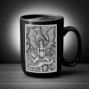 Succubus Black Coffee Mug, 11oz | 15oz | occult satanic ceramic coffee cup