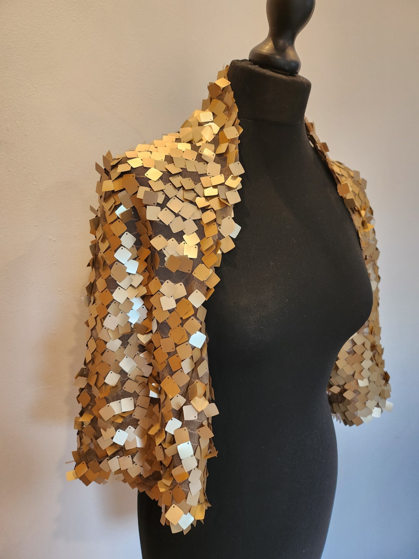 Large Gold Sequin Bolero Open Jacket Shrug Party Evening Festival Clubbing Rave Wedding Etsy