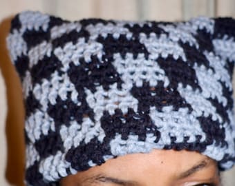 Crochet Checkered Cat Beanie