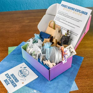 Sound Explorer Box, a Pacific Northwest STEM, Science, Exploration, Sensory, Sorting, ASMR box of shore treasures, unique gift, kids, beach