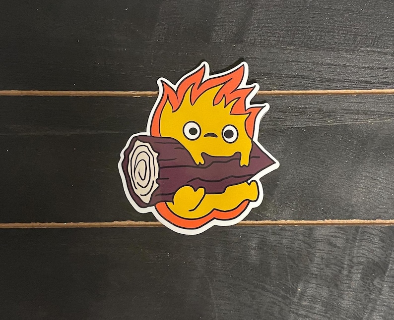 May include: A yellow cartoon character with a log in its arms. The character is on fire and has a surprised expression on its face.