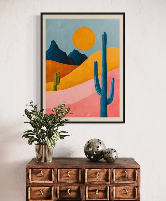 Boho Desert Art - Vibrant Textured Landscape Print, Ultra