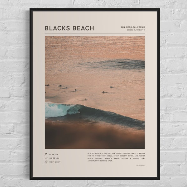 Blacks Beach Surf Poster - Surfing Wall Art, Wall Art Prints Surfing Print Beach Decor Coastal Decor Surfer Gift