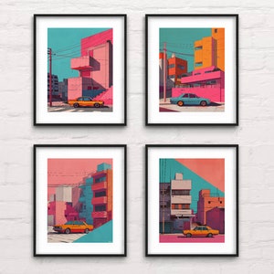 Retro Japanese Car Series - Vintage Urban Brutalism Art Prints Japanese cars urban art Set of 6