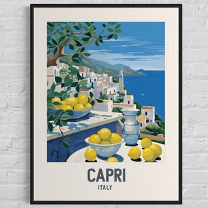Capri-Zitronen-Druck - Italien-Reiseposter, mediterrane Wandkunst im Vintage-Stil, italienisches Zitronenhain-Dekor, Retro-Capri-Geschenk