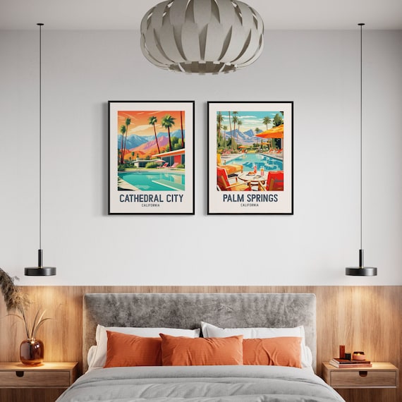 Palm Springs Travel Wall Art, Vintage Poolside, 1950s Retro Style