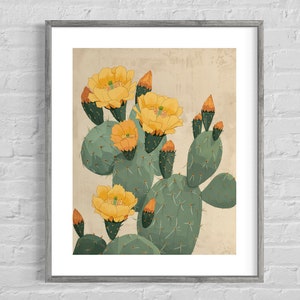 Küsten-Kaktusfeigen-Sukkulenten-Kunstdruck – botanische Illustration, kalifornische Wüstendekoration, hochwertig und fertig zum Einrahmen
