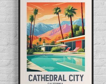 Cathedral City Travel Poster - Vintage Palm Springs, Retro 1950s Travel Print, Vintage California Poster, Mid-Century Modern Wall Art