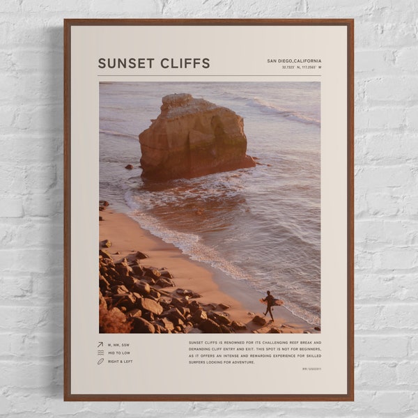 Sunset Cliffs Surf Spot Print - San Diego Surf, Coastal Wall Decor, California Coast Poster, Surfer Beach Wall Art, Surfing Gift