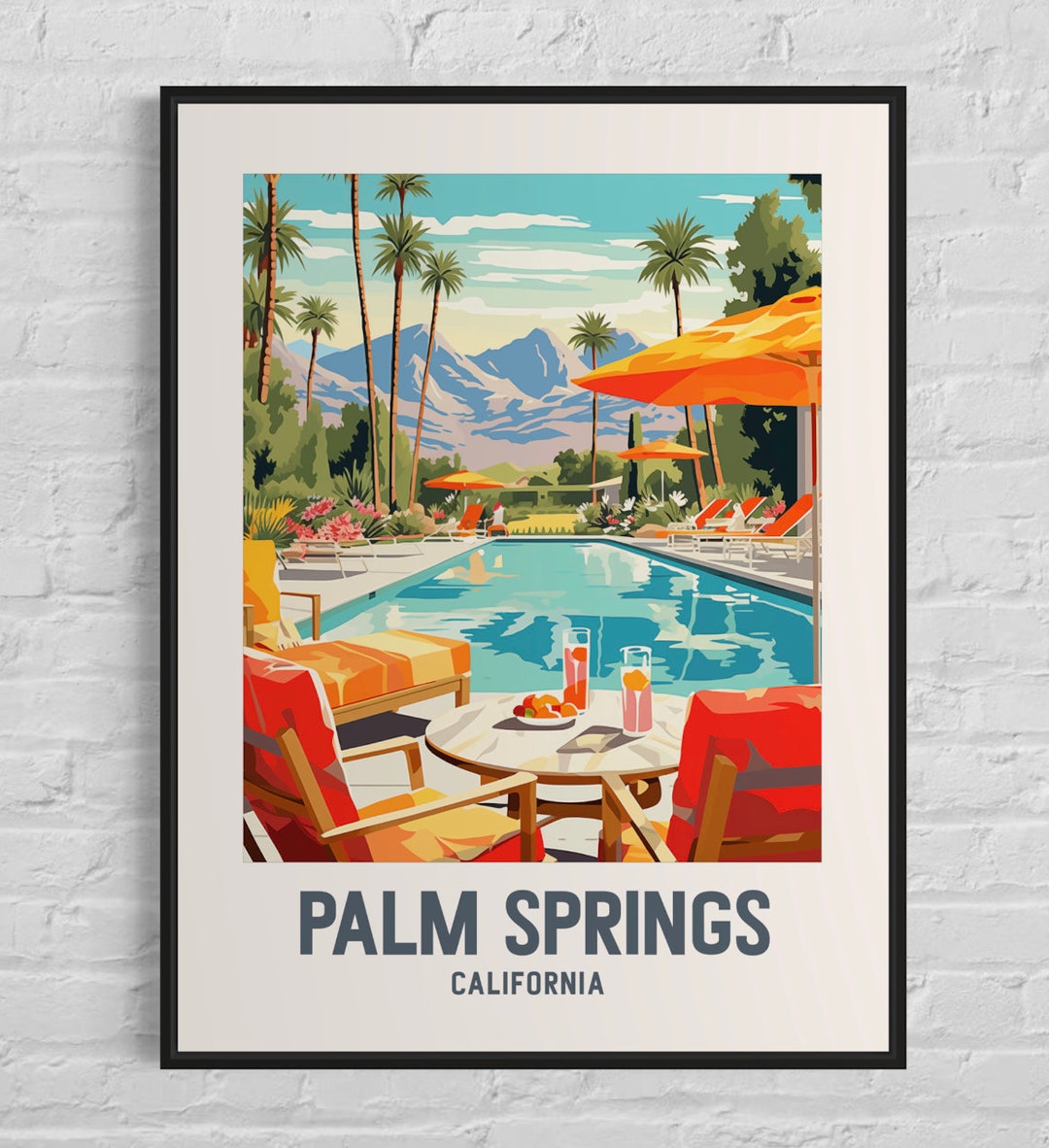 Palm Springs Travel Wall Art, Vintage Poolside, 1950s Retro Style