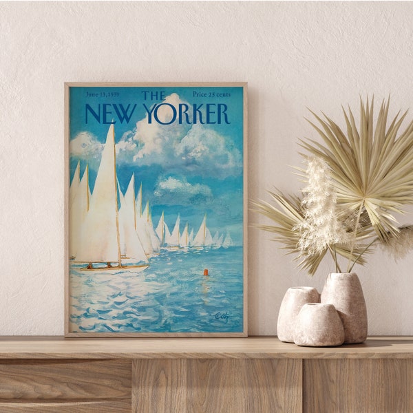 The New Yorker Digital Prints , Sailboat PRINTABLE Wall Art,  New Yorker Print , Vintage New Yorker Art , New Yorker Poster, Digital Dowland