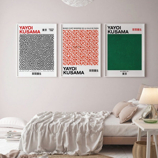 Set of 3 Yayoi Kusama Print Set, Gallery Wall Set, Museum Poster, Japanese Wall Art, Kusama Exhibition Prints, DIGITAL DOWNLOAD