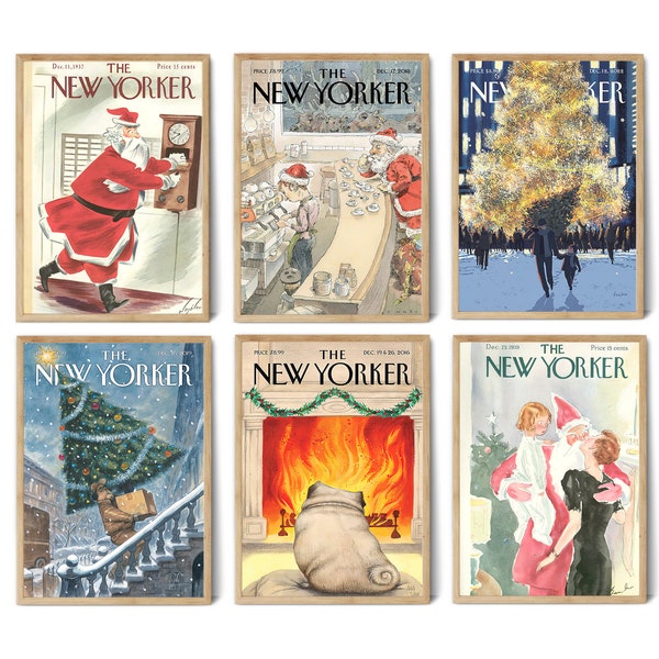 New Yorker Magazine Cover Set Of 6, The New Yorker Christmas Decor Prints, New Yorker Noel Posters, The New Yorker,Instant Digital Download