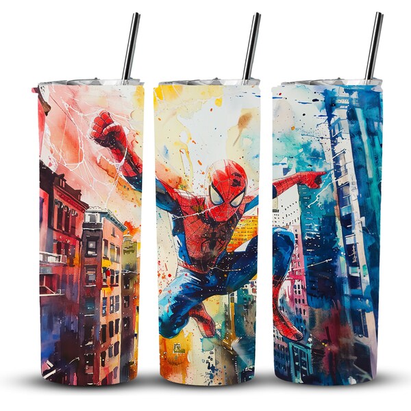 Spiderman Acuarela City design for tumbler / tumbler wrap / 20oz Tumbler, DIGITAL DOWNLOAD ONLY