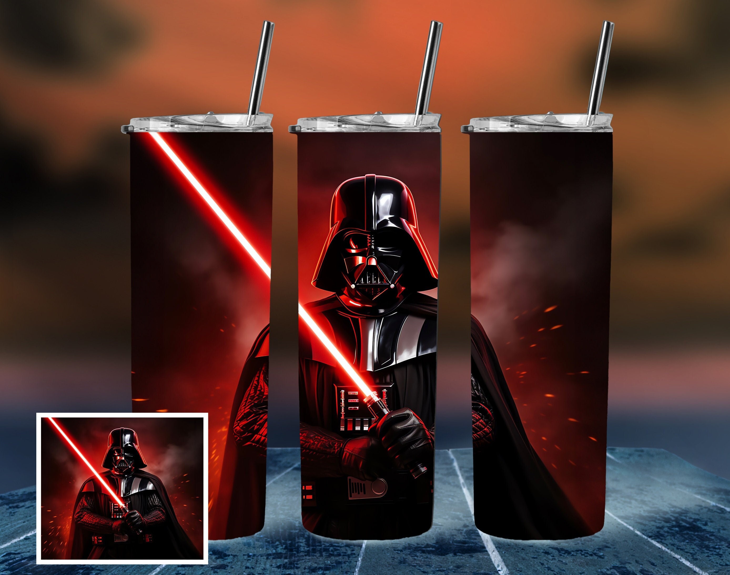 Sleek Darth Vader Star Wars Skinny Tumbler - 20oz Wrap PNG