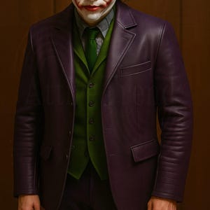 Handmade Joker Leather Coat: Dark Knight Halloween Costume