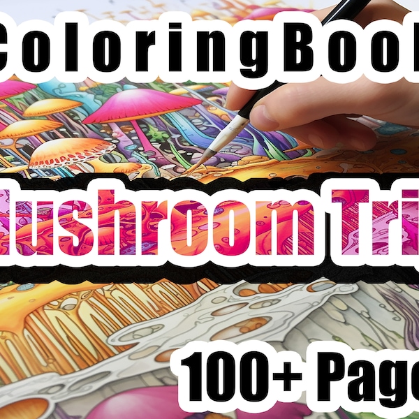 Coloring Book For Adults Digital Coloring Book PDF Coloring Book For Adults Printable Mushroom Coloring Book Trip Digital PDF Printable