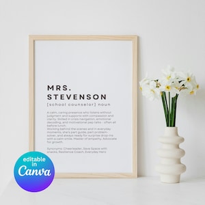 Personalized School Counselor Poster Appreciation Gift Printable Wall Art for Counselors Graduation Gift Instant Download Definition Print