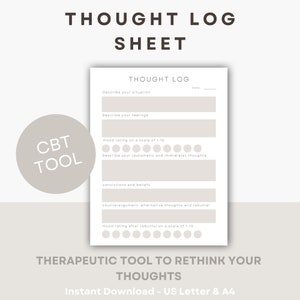 CBT Thought Record Worksheet, Printable Therapy Tool for Counselors and Mental Health Professionals (Digital Download)