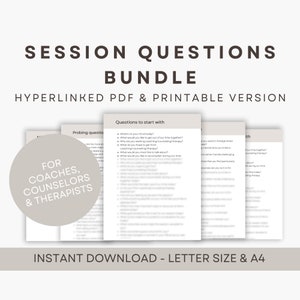 Therapy Questions Bundle, Essential Therapy Tools, Counseling Resources, Digital Download Worksheets for Mental Health Support