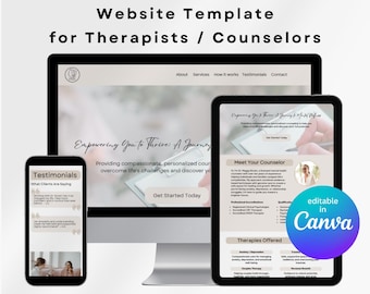 Website-Vorlage für psychische Gesundheit Therapeut Canva Professioneller Psychotherapeut Landing Page Design Bearbeitbare Therapie-Website für Ratgeber
