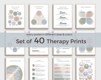 Therapie Poster Bundle digitale Downloads psychische Gesundheit Dekor druckbare Wandkunst für Therapeuten Set mit 40 Beratung Schilder für Therapiepraxen