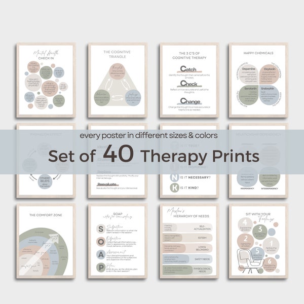 40 Minimalist Therapy Posters Bundle, Psychology Poster Set,  Psychologist Therapist Mental Health Set, School Counseling Office Decor