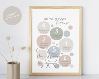 Sit with your Feelings Mental Health Poster School Counseling Office Decor Therapy Print Emotion Poster Psychology Tool Healing Wall Art