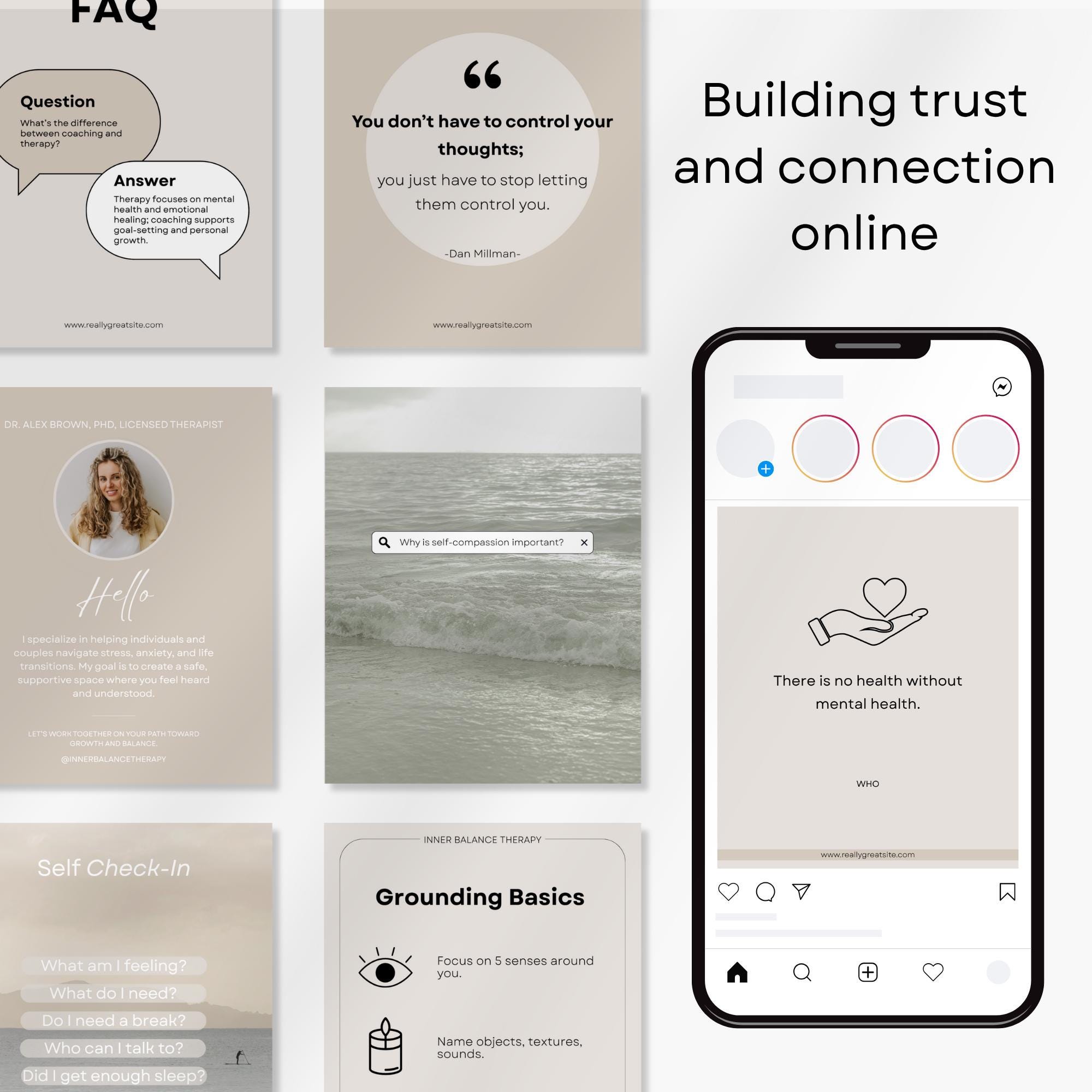 Therapist Instagram Templates Canva, Customizable Mental Health Social ...