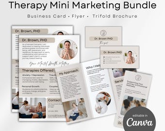 Therapist Flyer and Brochure Bundle, Mental Health Marketing Set, Customizable Canva Templates for Counselors, Editable Business Card Design