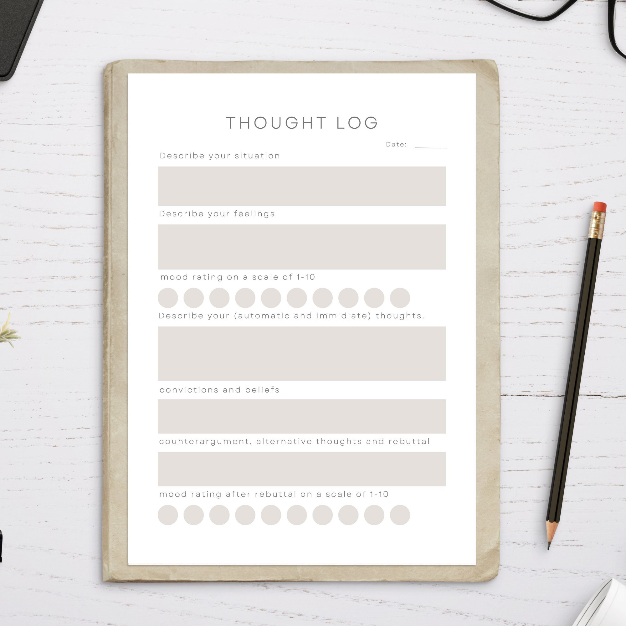 Thought Record Assignment Example CBT Thought Record Worksheet, Printable Therapy Tool for Counselors and ...