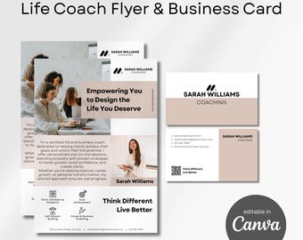 Life Coach Flyer & Business Card Template: Editable Canva Templates for Coaches, Printable Coaching Marketing Kit