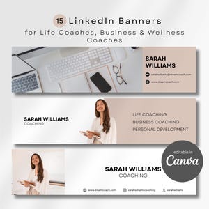 LinkedIn Banner Templates, Customizable Canva Designs for Professional Branding, Editable Life Coaching Backgrounds & Headers