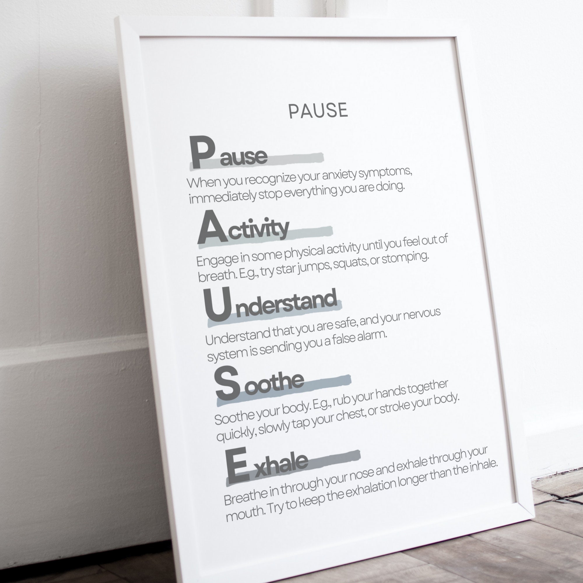 Pause Prevention Pause Technique Poster, Pause for Panic Print, Stress and Anxiety ...