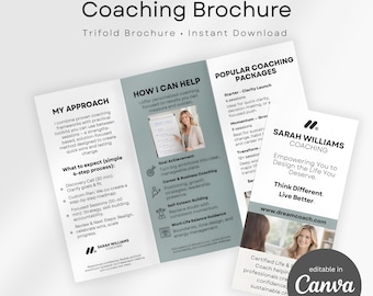 Coaching Trifold Broschüre, bearbeitbarer Canva Flyer und Business Promotion für Life Coaches, Business Coaches undbaumler