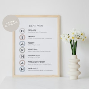 Dear Man Poster Printable Mental Health Decor DBT Therapy Art Therapist Office Wall Art Instant Download Coping Skills Print