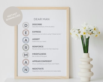 Dear Man Poster Printable Mental Health Decor DBT Therapy Art Therapist Office Wall Art Instant Download Coping Skills Print