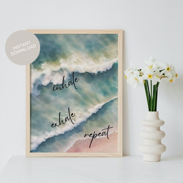 Inhale Exhale Repeat Counseling Decor Mental Health Poster Psychotherapy Print Yoga Class  Wall Art Therapy Office Watercolor Therapist Gift