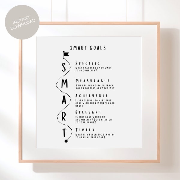 Printable Smart Goal Setting Poster Minimalist Life and Business Coach Print Project Manager Office Decor Personal Development Sign
