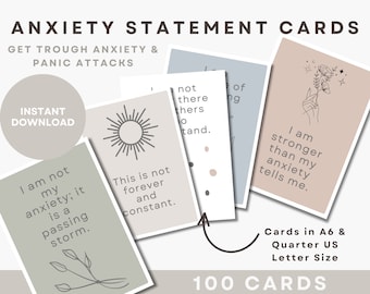 Angst Bewältigung Fähigkeit Karteikarten Druckbare Therapie Arbeitsblätter Angst Relief Statement Karten Digitaler Download Ressourcen für psychische Gesundheit