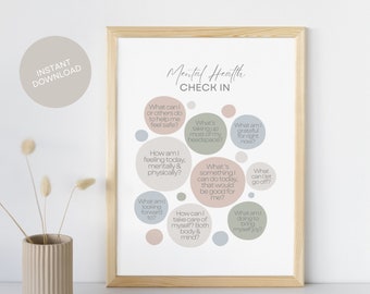Mental Health Check In Poster Printable Therapy Office Decor Daily Reflections School Counselor Print Therapy Worksheet for Psychologist
