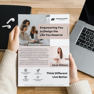 Life Coach Flyer Anpassbares Design Bearbeitbare Canva Vorlage Über mich Flyer für Coaches Professionelles Marketingmaterial Business Promotion Bild 3