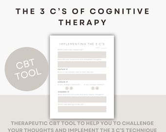 Challenge Negative Thoughts Worksheet CBT 3 C's Cognitive