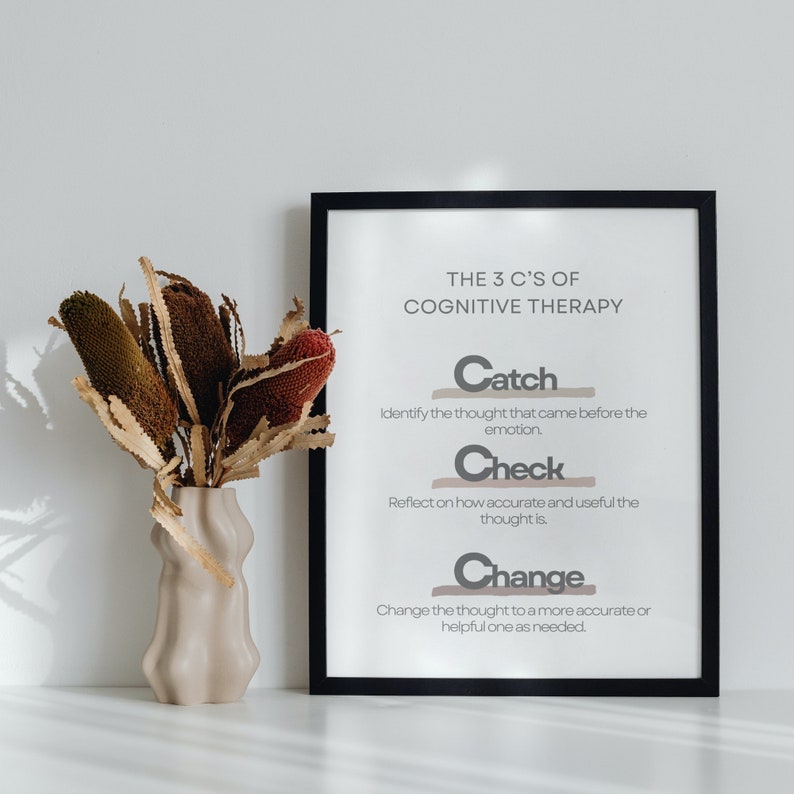 Printable CBT 3 C's Cognitive Therapy Worksheet and Poster Set Therapy ...