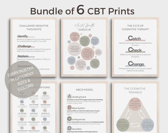 6 cbt Therapy Poster Bundle Set Minimalistic Psychotherapist Office Decor Cognitive Behavioral Therapy Tools School Psychology Gift