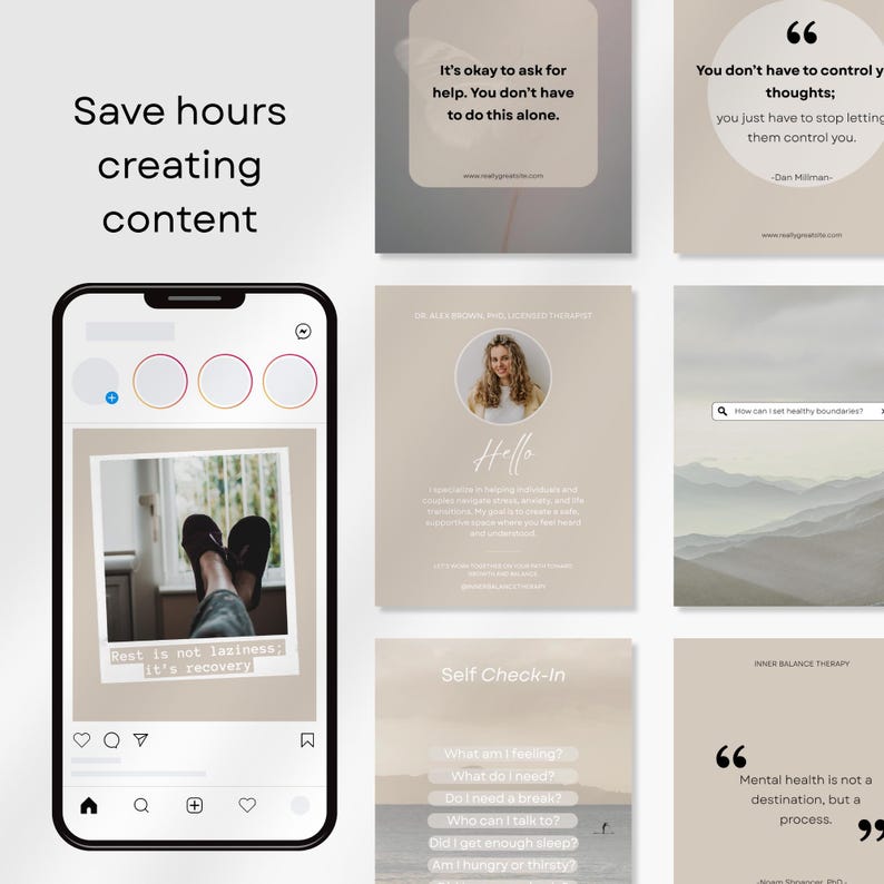 Therapist Instagram Templates Canva, Customizable Mental Health Social ...