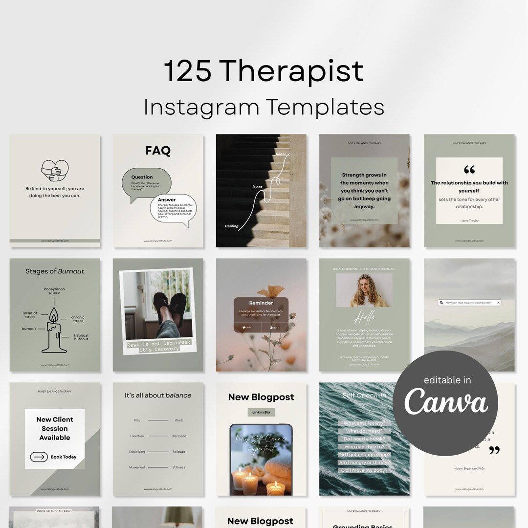 Therapist Instagram Templates Canva, Customizable Mental Health Social ...