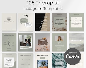Therapist Instagram Templates Canva, Customizable Mental Health Social Media Posts for Counselors, Psychologists and Coaches