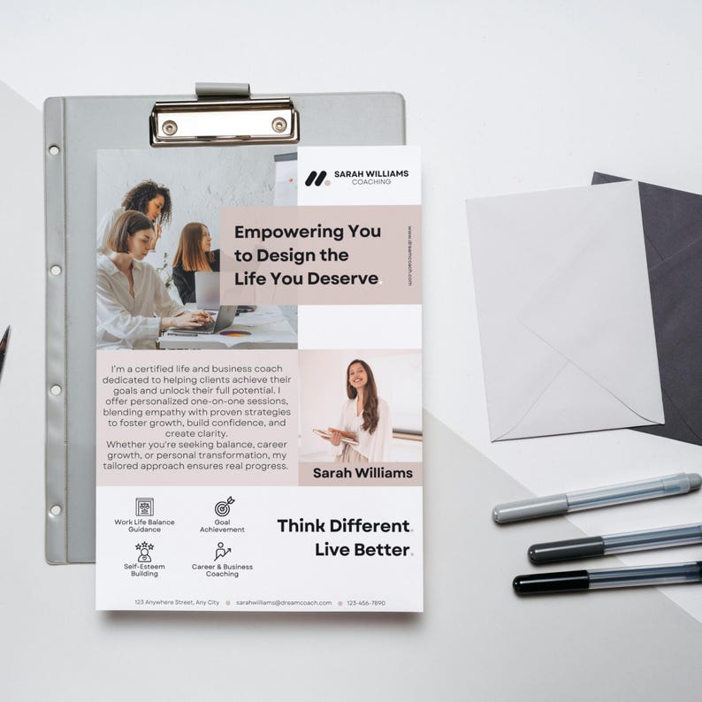 Life Coach Flyer Anpassbares Design Bearbeitbare Canva Vorlage Über mich Flyer für Coaches Professionelles Marketingmaterial Business Promotion Bild 8
